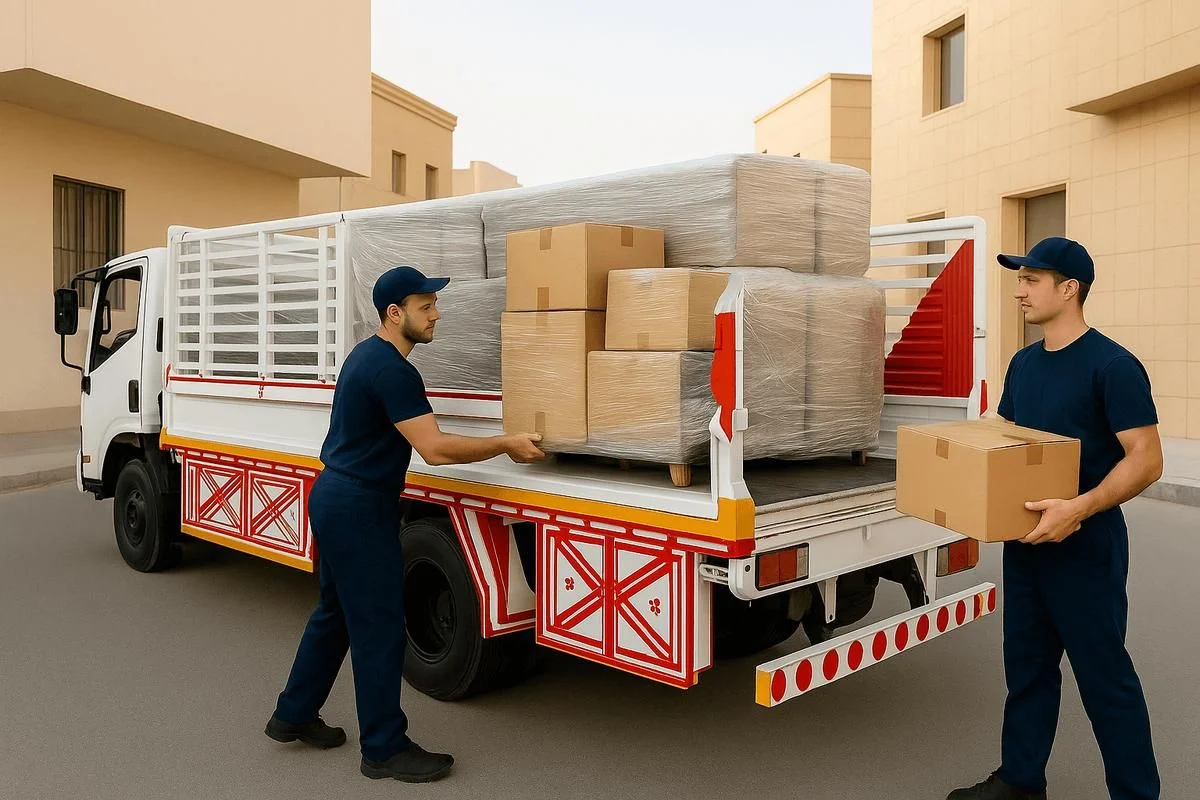 شاحنة نقل عفش حديثة ومجهزة تابعة لشركة الصخرة بالرياض